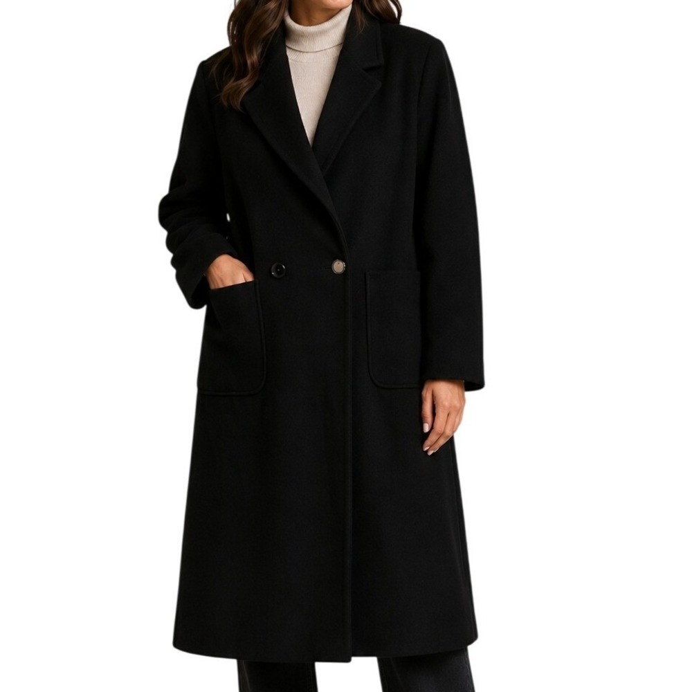 Central Park Vintage Black 100% Pure Wool Overcoat Women's Medium